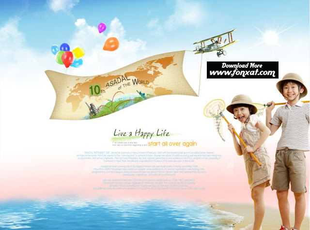  FREE PSD download : The design of a boy and girl on the beach