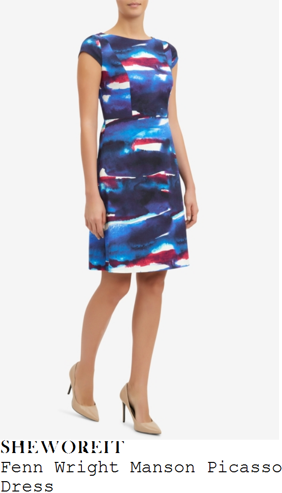 susanna-reid-fenn-wright-manson-picasso-blue-red-white-brush-stroke-print-cap-sleeve-a-line-fit-and-flare-dress