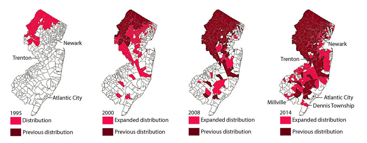 Black Bear Distribution in New Jersey (USA), 1995 - 2014