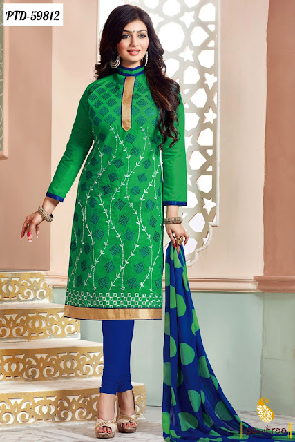 Bollywood Celebrity Ayesha Takiya Casual Wear Medium Sea Green Cotton Salwar Kameez Online with Lowest Prices and Discount Offer