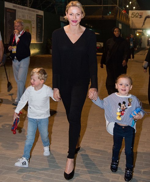 Princess Charlene of Monaco, her children Prince Jacques and Princess Gabriella