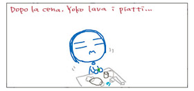 Dopo la cena, Yoko lava i piatti...