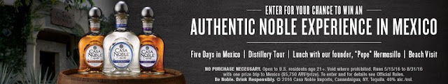 Casa Noble Mexico Sweepstakes Casa Noble Imports is giving you a chance to enter daily to win a trip to Mexico with a tour of their distillery and a meet and greet with their founder "Pepe" Hermosillo, spending money and more!