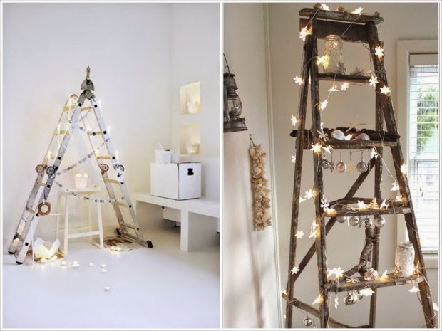 Escaleras navideñas decoradas Escaleras navideñas decoradas con luces como árbol de Navidad