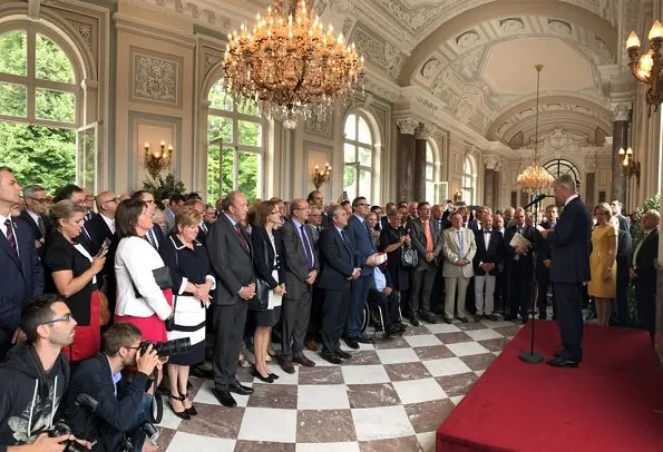 Queen Mathilde and King Philippe of Belgium hosted a reception at the Royal castle. Queen wore Natan dress