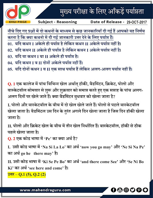 DP | Data Sufficiency For IBPS RRB PO Mains | 29 - 10 - 17 DP | Data Sufficiency For IBPS RRB PO Mains | 29 - 10 - 17