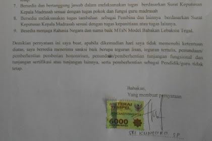 Pakta Integritas Guru Tidak Tetap MTsN Model Babakan Lebaksiu Tegal (MTsN 1 Tegal) Tahun 2017