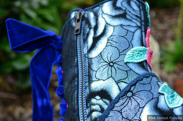 silvery grey metallic floral uppers on Irregular Choice Maya silver grey toned metallic floral uppers of Irregular Choice Maya boot