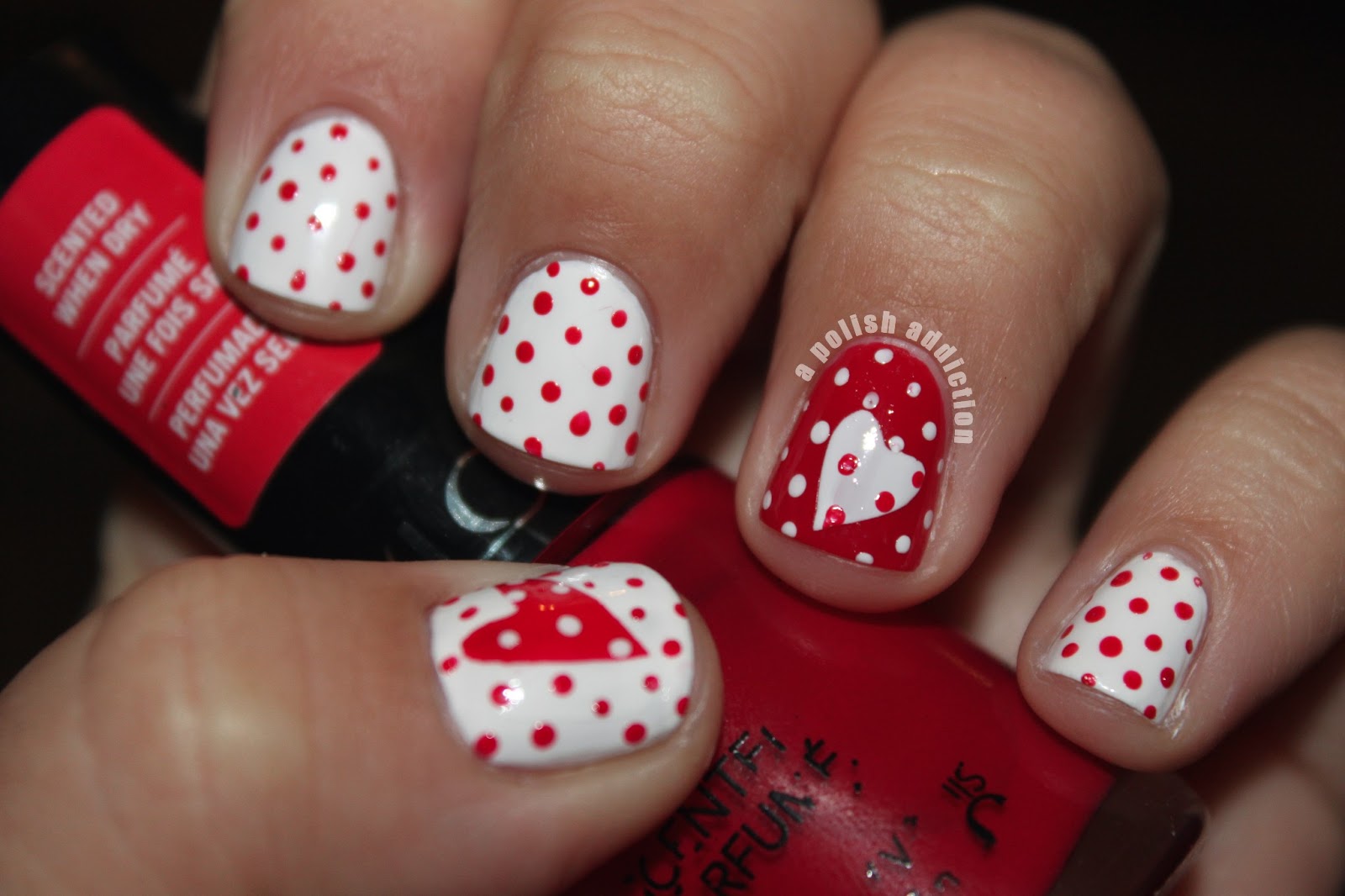 A Polish Addiction: Easy Valentine's Day Polka Dots and Hearts Nail Art
