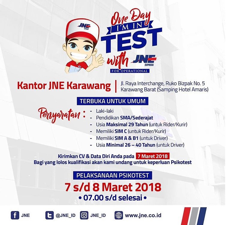 Tes Masuk Jne Untuk Kurir Driver 7 8 Maret 2018 Domisili Karawang Dibacaonline