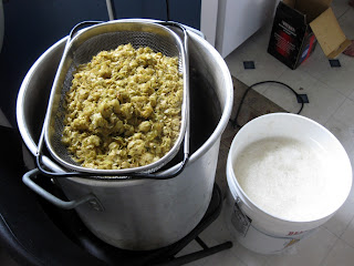 Strained out hops post-boil.