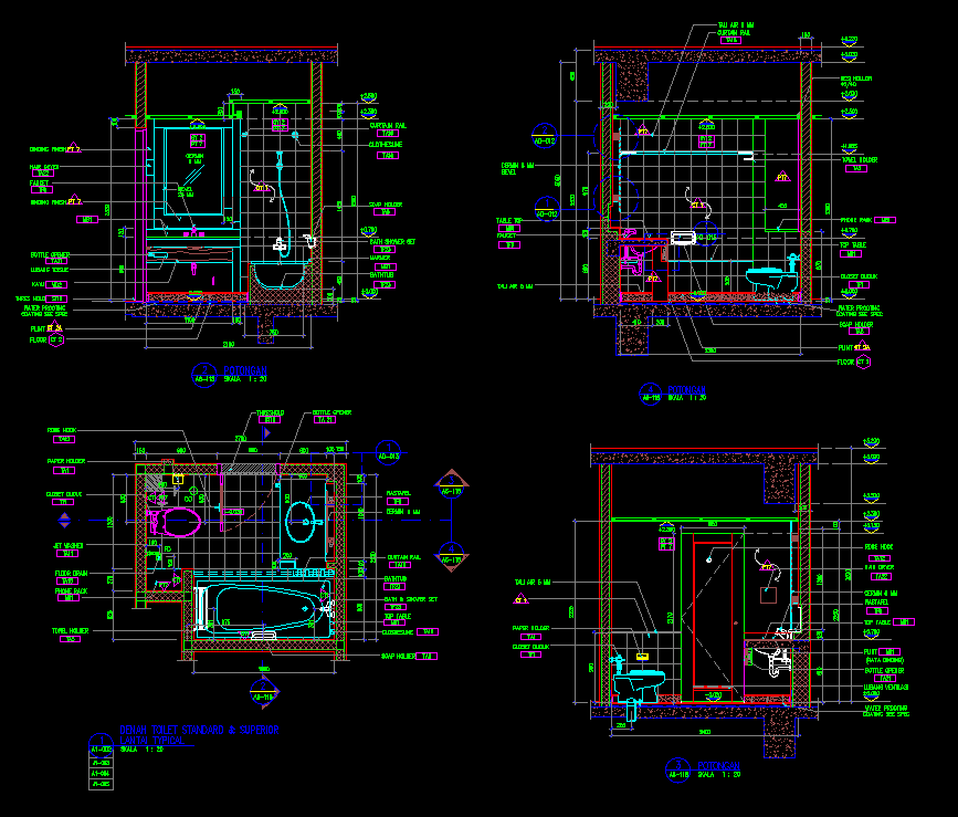 Download File AutoCAD Desain Denah &amp; Potongan KM/WC Hotel