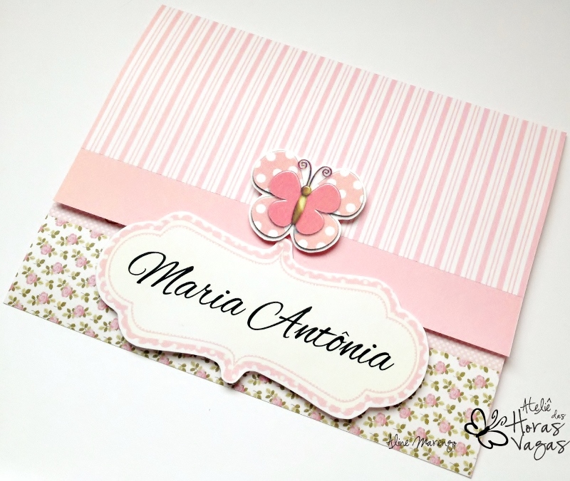 convite artesanal aniversário infantil jardim encantado borboletas flores listras floral rosa provençal menina bebê 1 aninho delicado