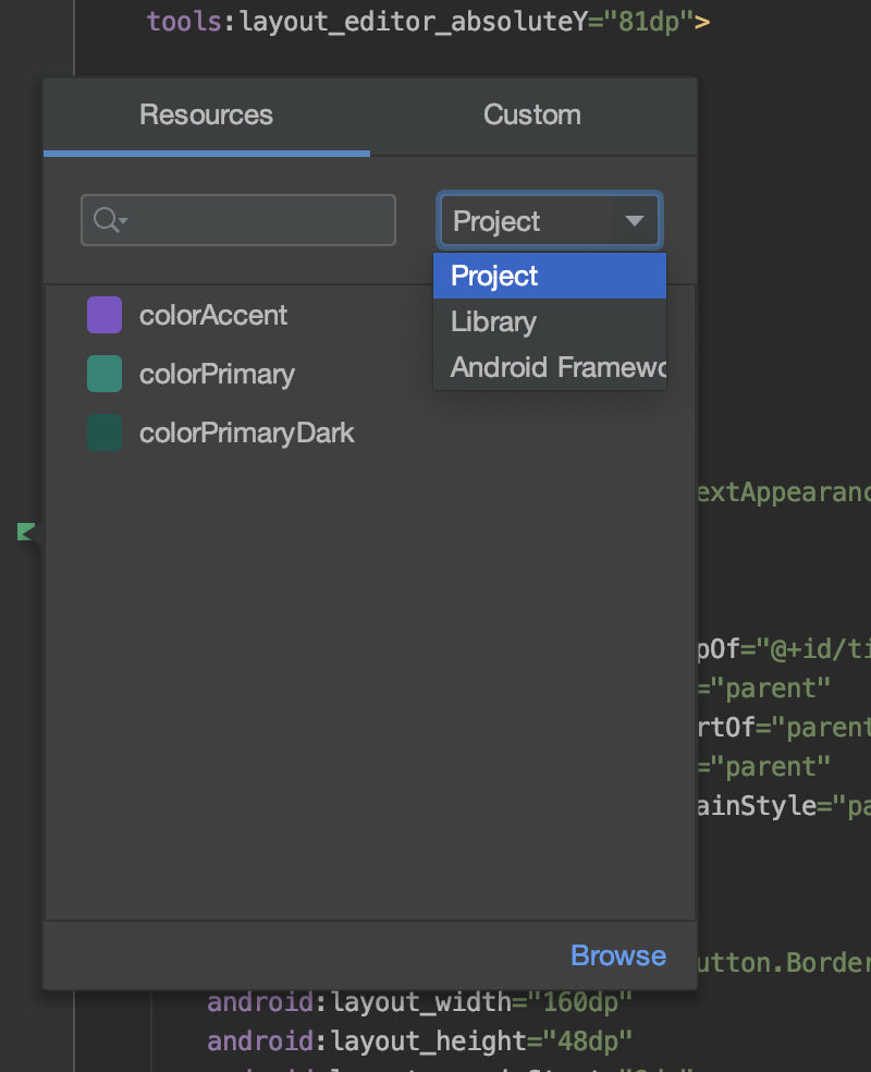 Color picker resource tab