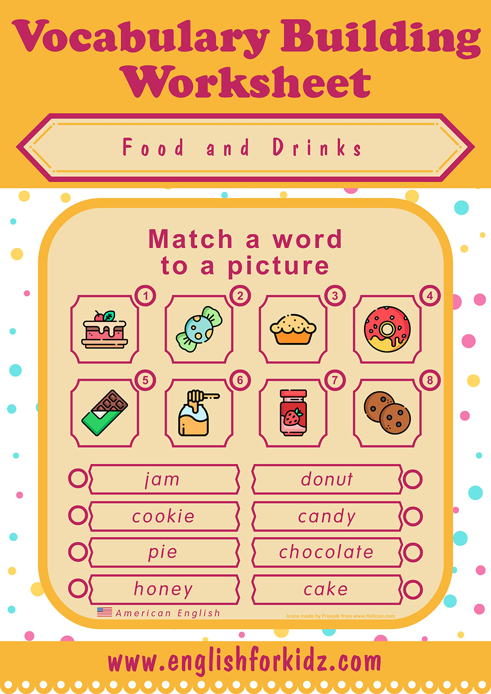 english-for-kids-step-by-step-food-drinks-worksheets-word-to-picture-matching