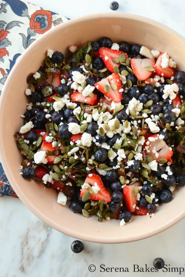 Kale Strawberry Blueberry Salad with Champagne Vinaigrette from Serena Bakes Simply From Scratch.