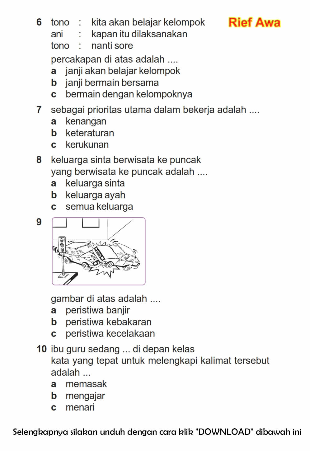 Soal Bahasa Indonesia Sd Kelas 2