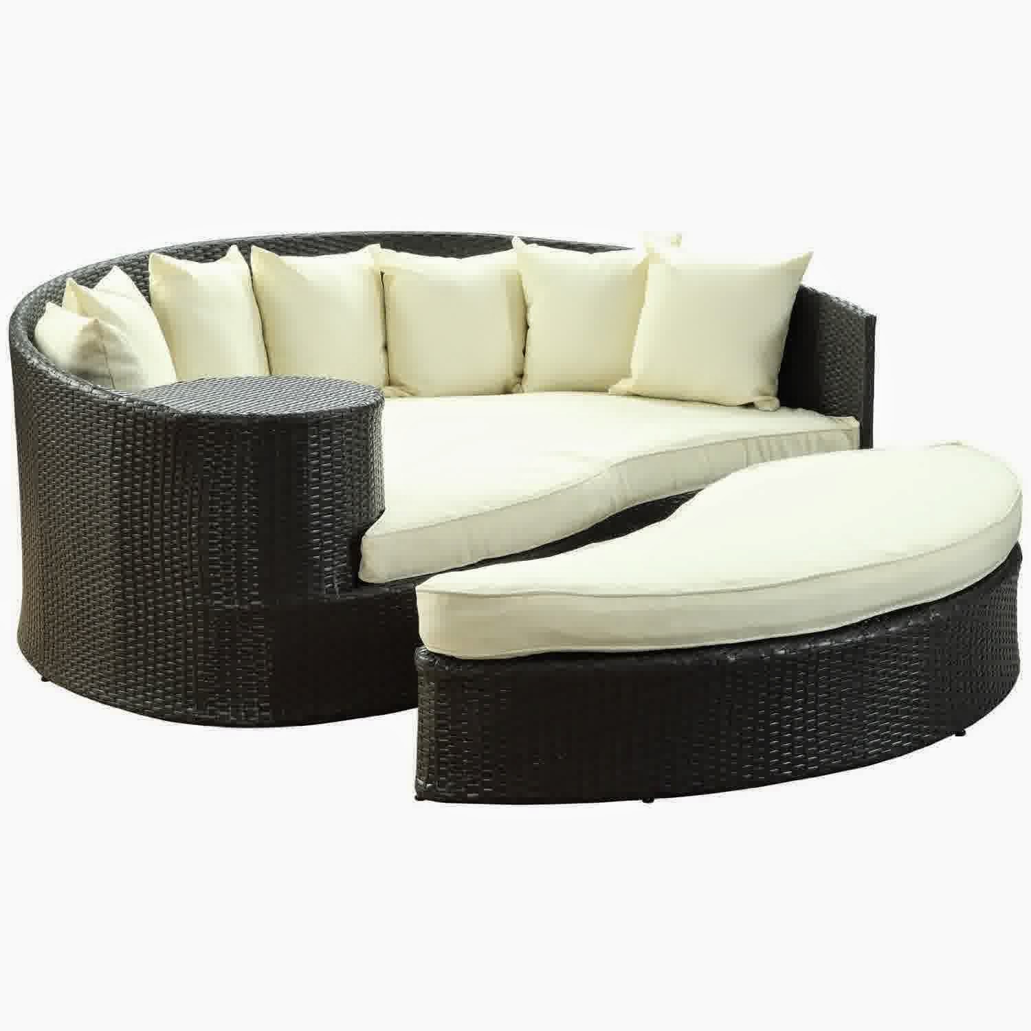 LexMod Taiji Outdoor Wicker Patio Daybed with Ottoman in Espresso with White Cushions LexMod Taiji Outdoor Wicker Patio Daybed with Ottoman in Espresso with White Cushions