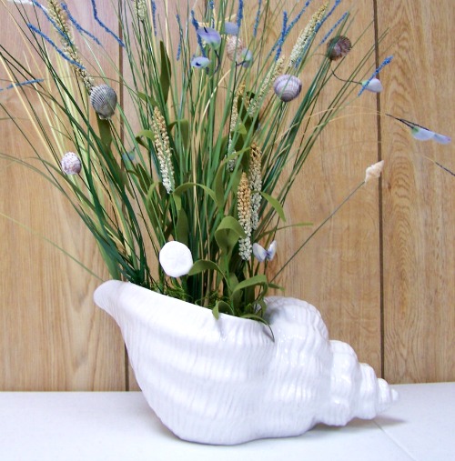 Blue Details about   Shell Vase Planter Ceramic Small Seaside Nautical Conch Boho 