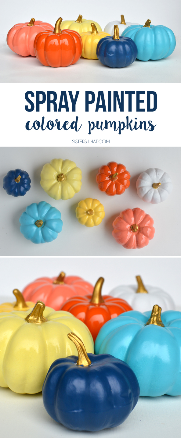 spray paint some fake pumpkins with fun colors and paint the top gold