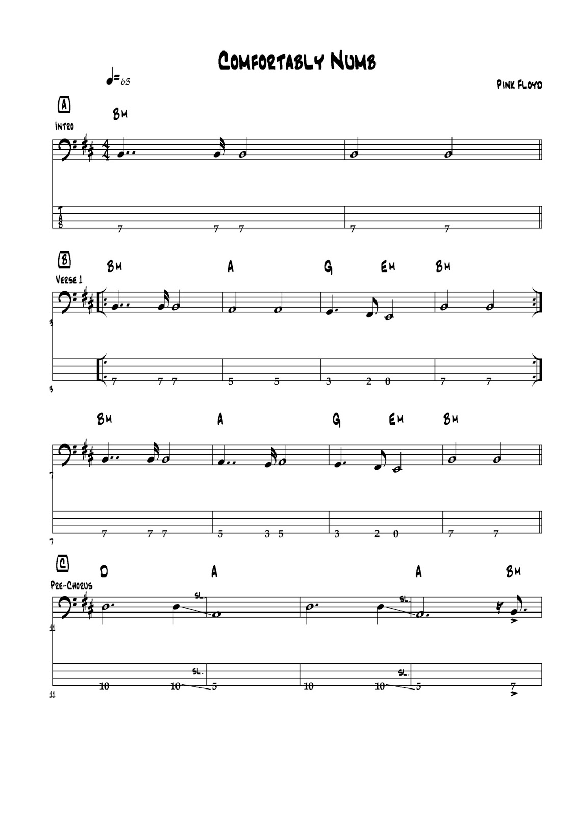 Four Strings Basslessons Weekly Basslines 215 Comfortably Numb
