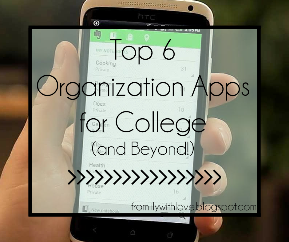 smartphone shows Evernote, an organization app that can be used for college, and blog post title