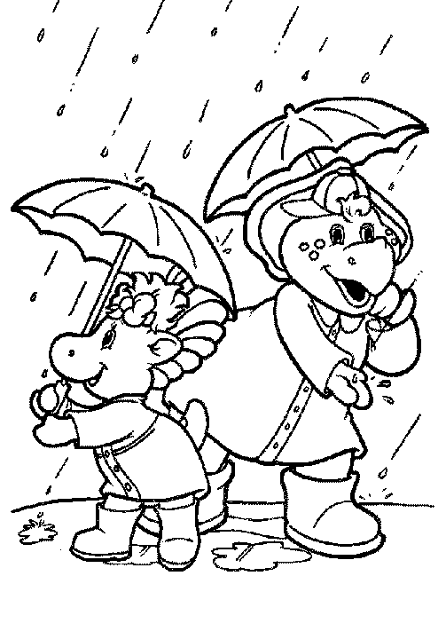 Drawing of Baby Bop and BJ in black and white to color ~ Child Coloring