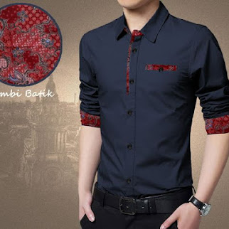 BAJU Batik Pria Navy! Model Baju Kemeja Pria Terbaru Bj0029!