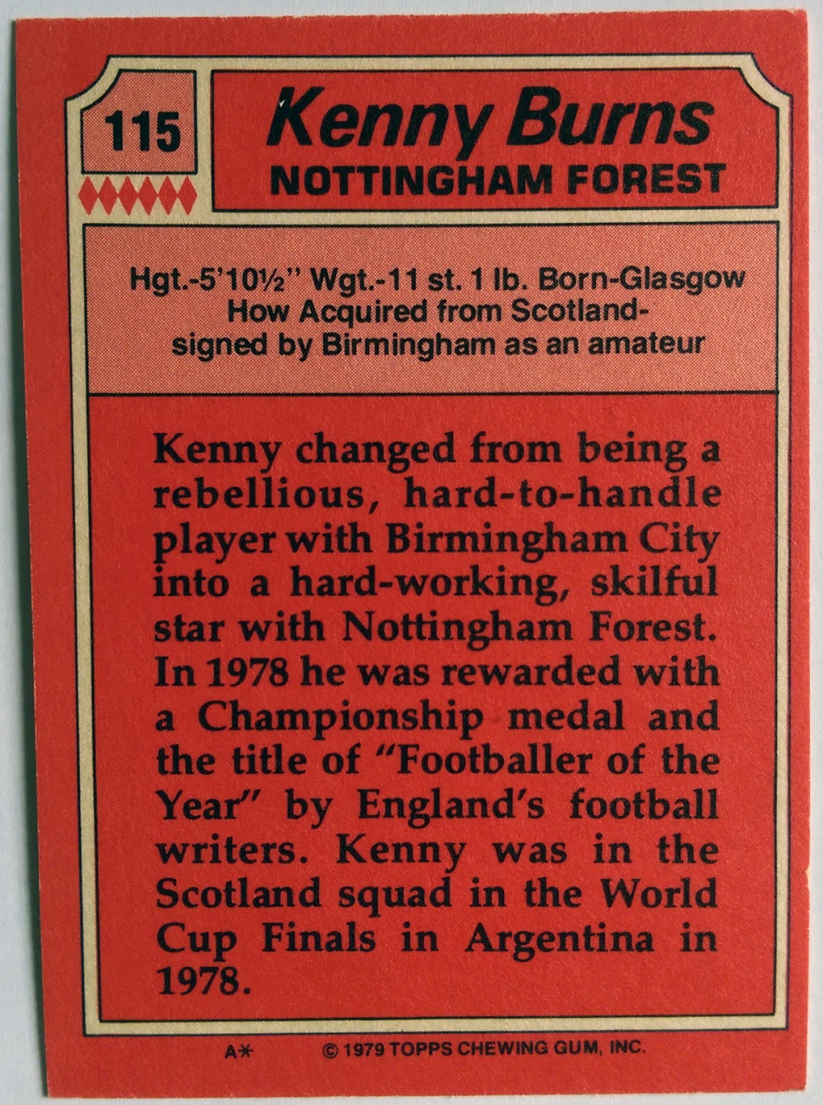 NFFC Cards & Stickers Topps Footballers 1979 Scottish Edition Kenny Burns