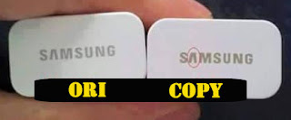 Logo charger Samsung asli dan palsu