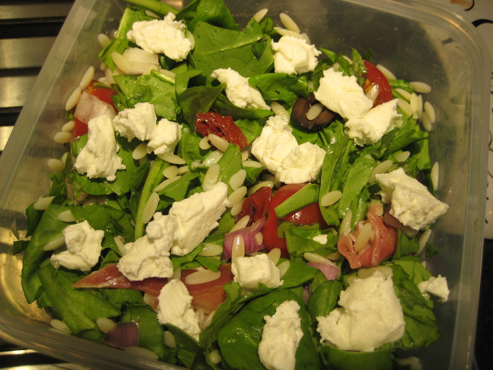 Lemon and Cheese Parma Ham Orzo Salad with Goat's Cheese