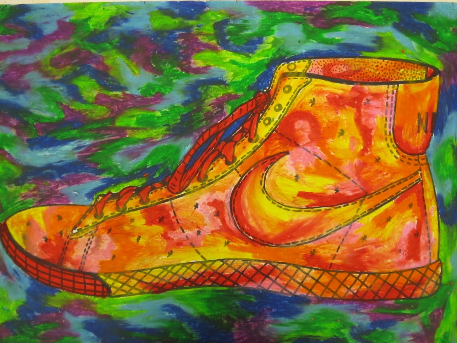 Mrs Wille s Art  Room oil pastel  shoe drawings 