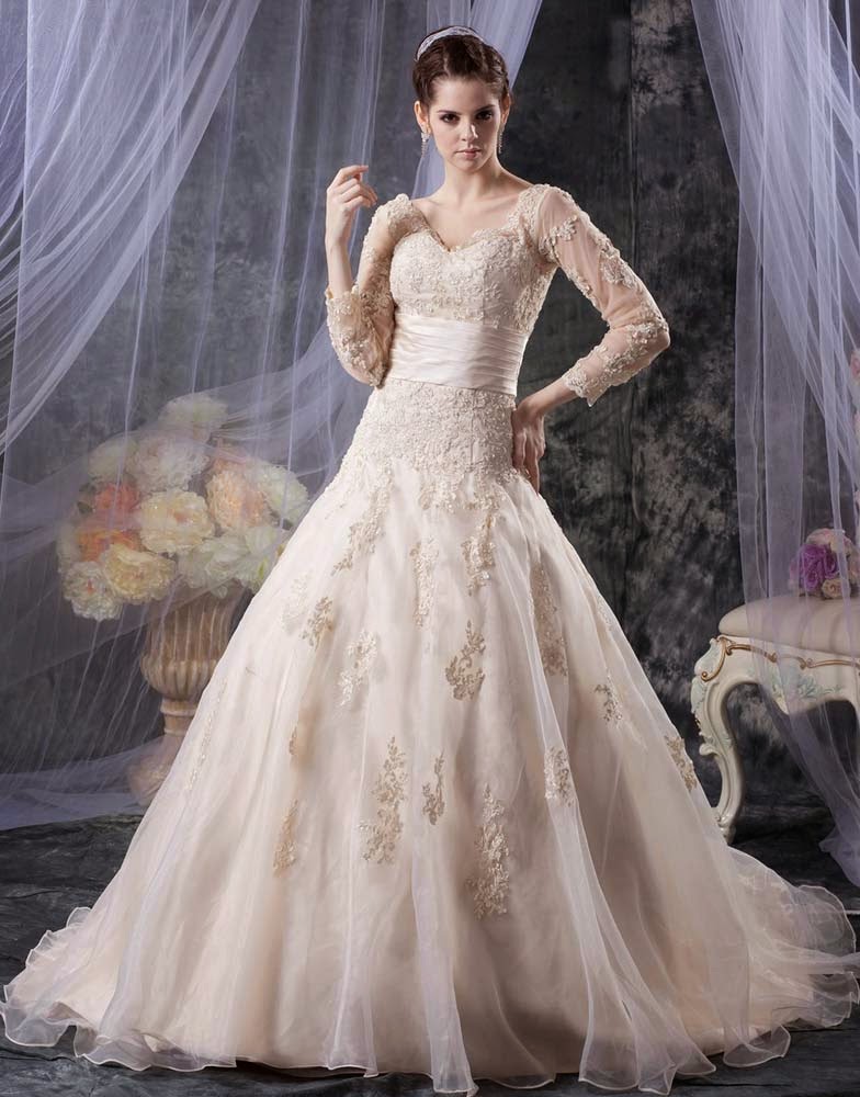 Modest Ball Gown Wedding Dresses Bling Lace Design