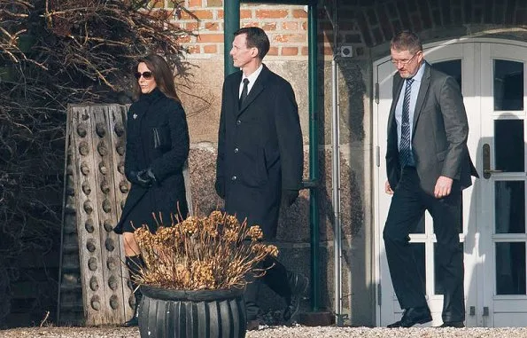 Prince Joachim, Princess Marie and Princess Benedikte attended the funeral of Barón Niels Krabbe Iuel-Brockdorff at the Valdemars Castle Church