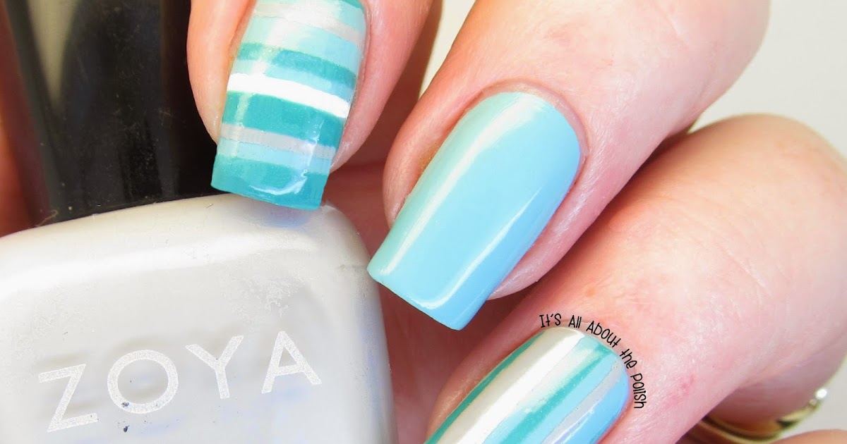 It's all about the polish: NOTD Green, white and grey stripe nail design.
