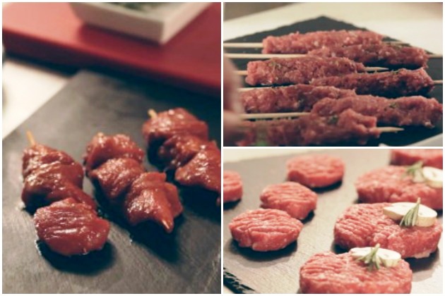 Pinchos morunos, brochetas y hamburguesas de cordero