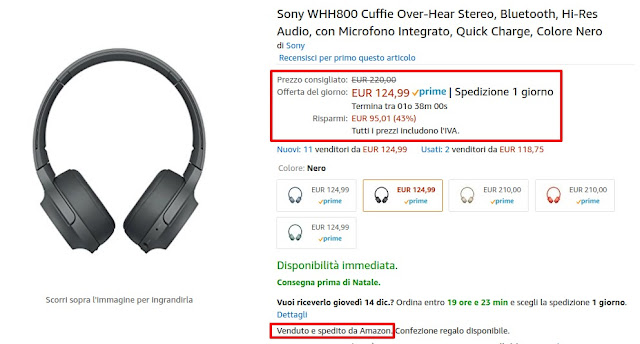 Cuffie Sony WHH800 in offerta su Amazon a 124 euro