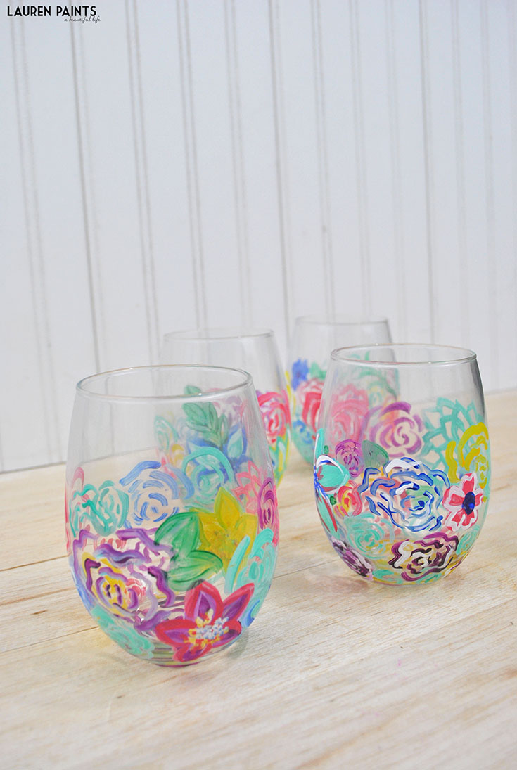 DIY Spring Flowers Painted Wine Glasses Tutorial with Finish® & a Target GC Giveaway