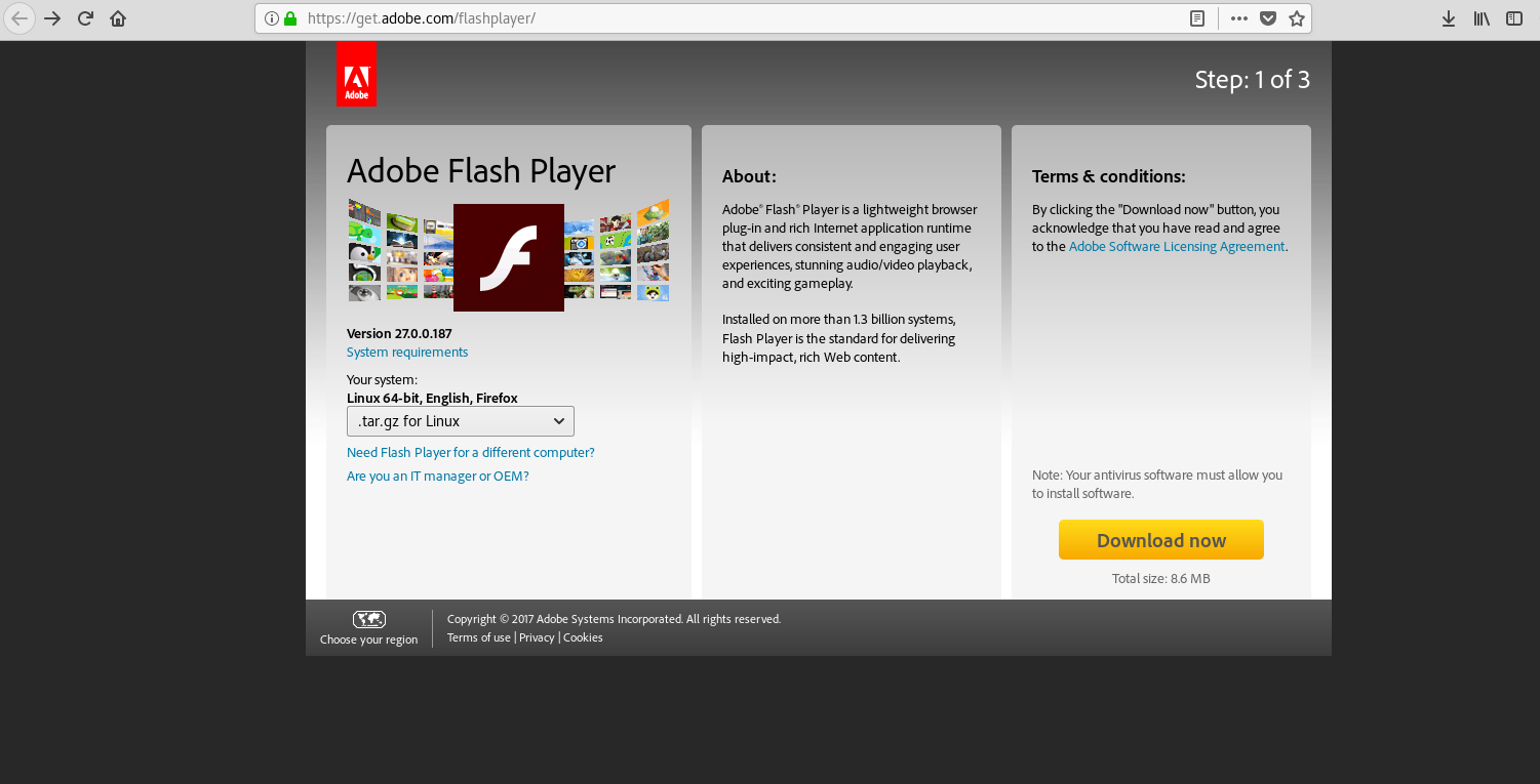 First of all go to this site and download tar.gz for other linux .https://get.adobe.com/flashplayer/