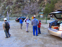 San Gabriel Mountain Trailbuilders staging on Vulcan property at the beginning of Fish Canyon Trail, Angeles National Forest