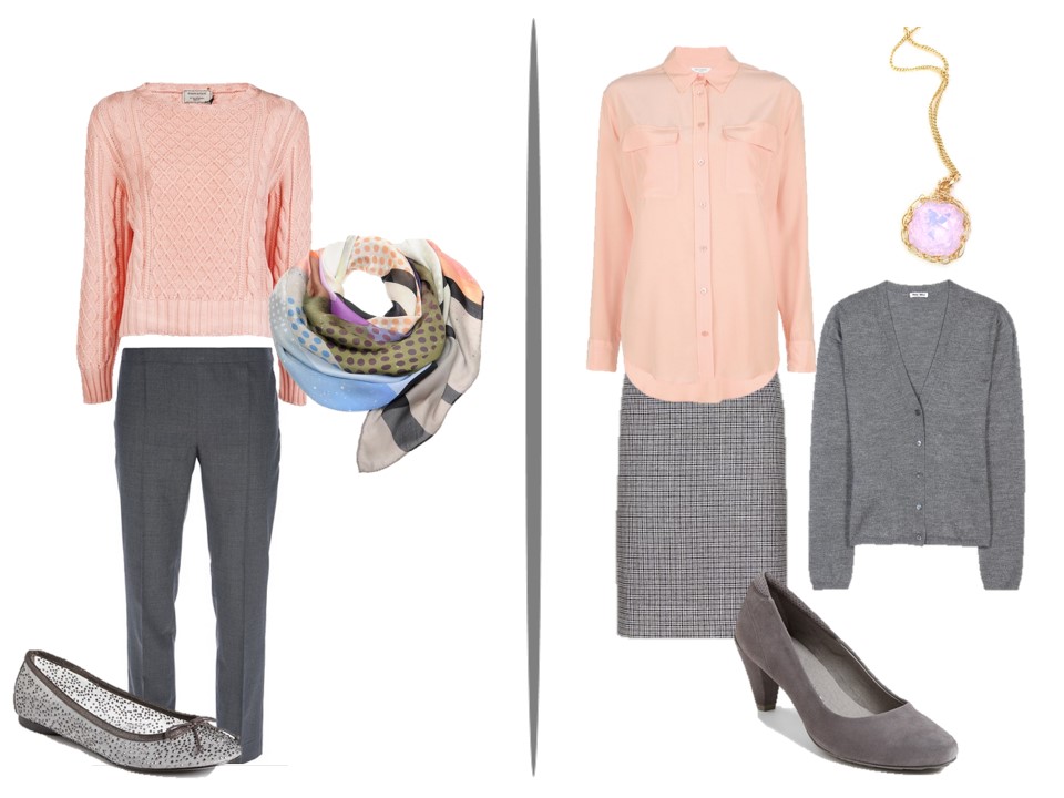 peach and grey outfit