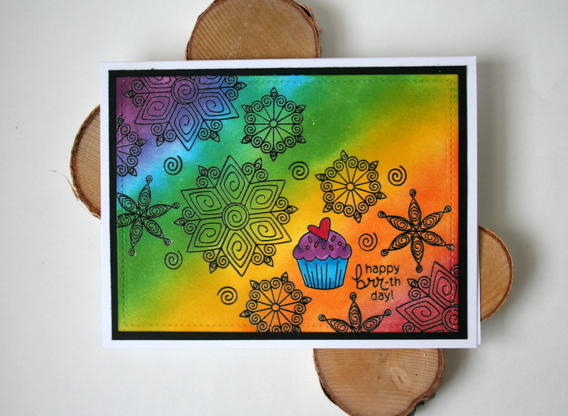 Rainbow Winter Birthday Card by Jess Moyer featuring Newton's Nook Designs Stamps and Distress Ink Resist Blending JessCrafts.com