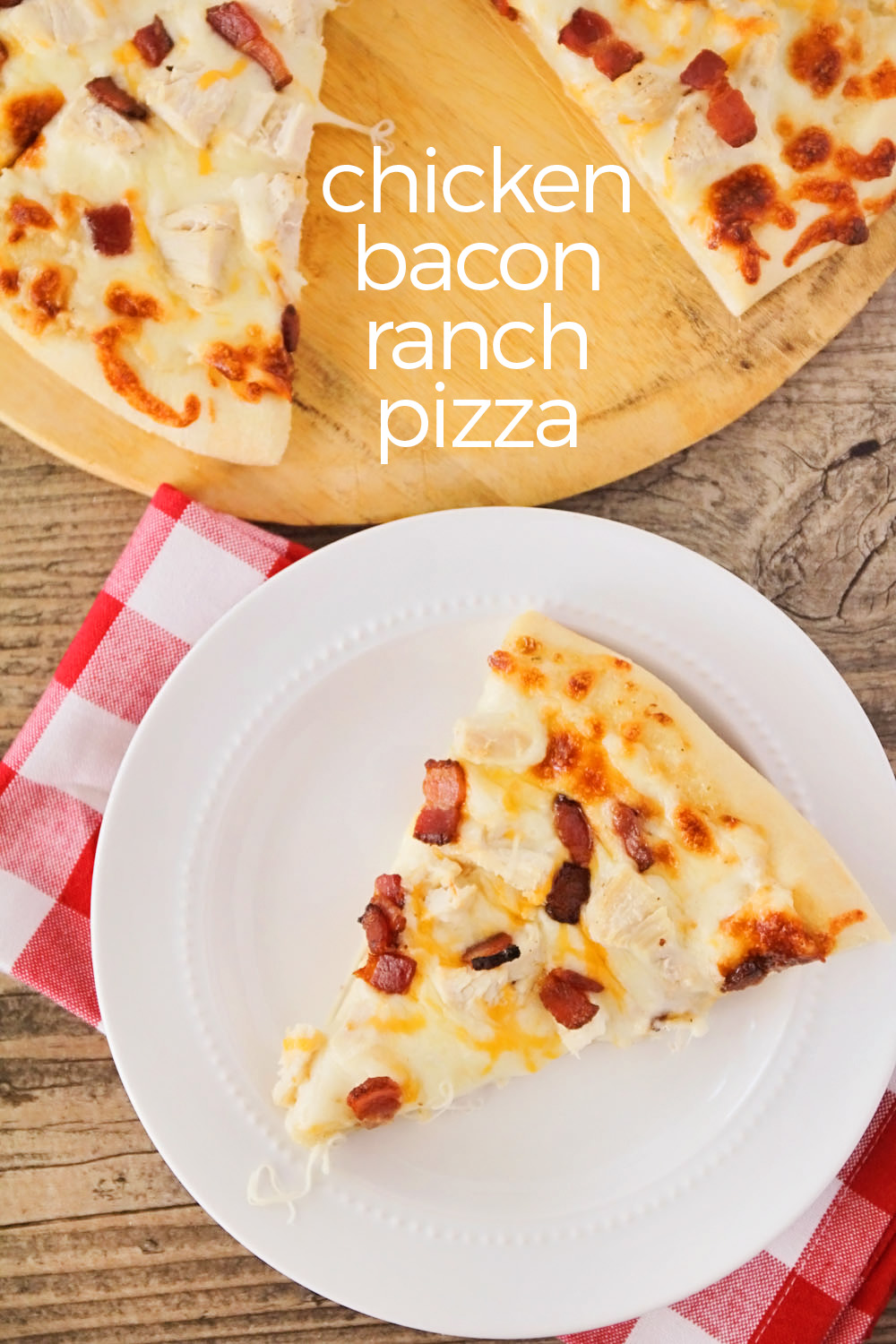This chicken bacon ranch pizza is so cheesy and delicious, and easy to make too! Perfect for family pizza night!