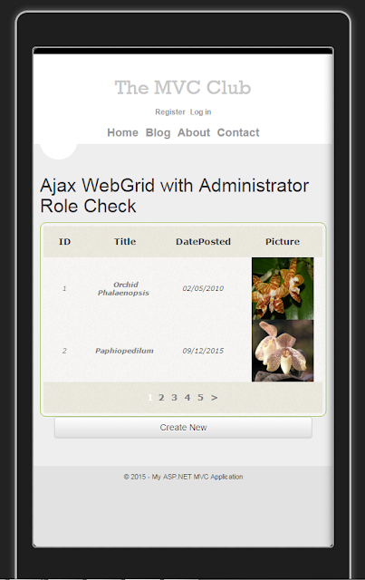 MVC Ajax WebGrid with Administrator Buttons