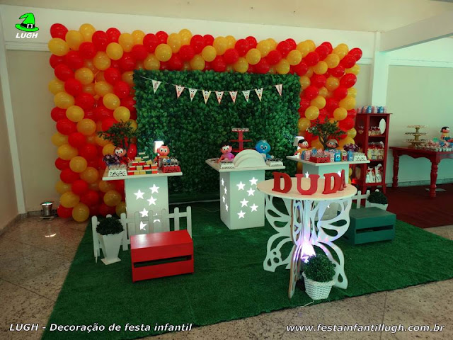 Turma da Mônica - Decoração provençal simples com muro inglês Festa aniversário Turma da Mônica - Decoração provençal com muro inglês