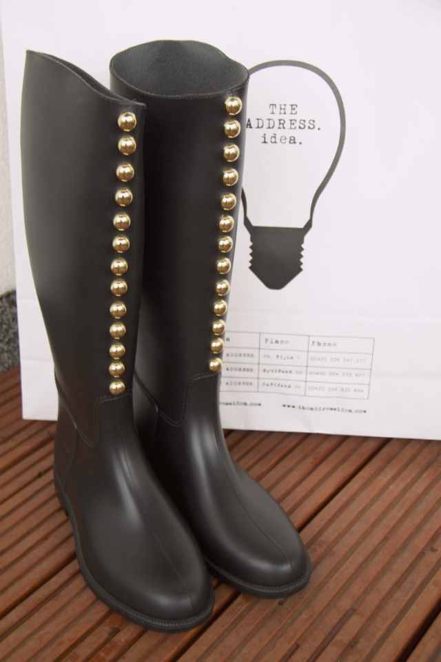 black studded rain boots