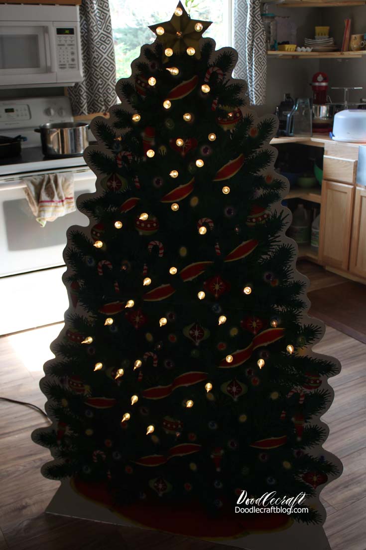 Cardboard Cutout Christmas Tree with Real Lights