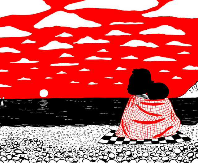 Imagen albúm ilustrado Soppy puesta de sol en pareja