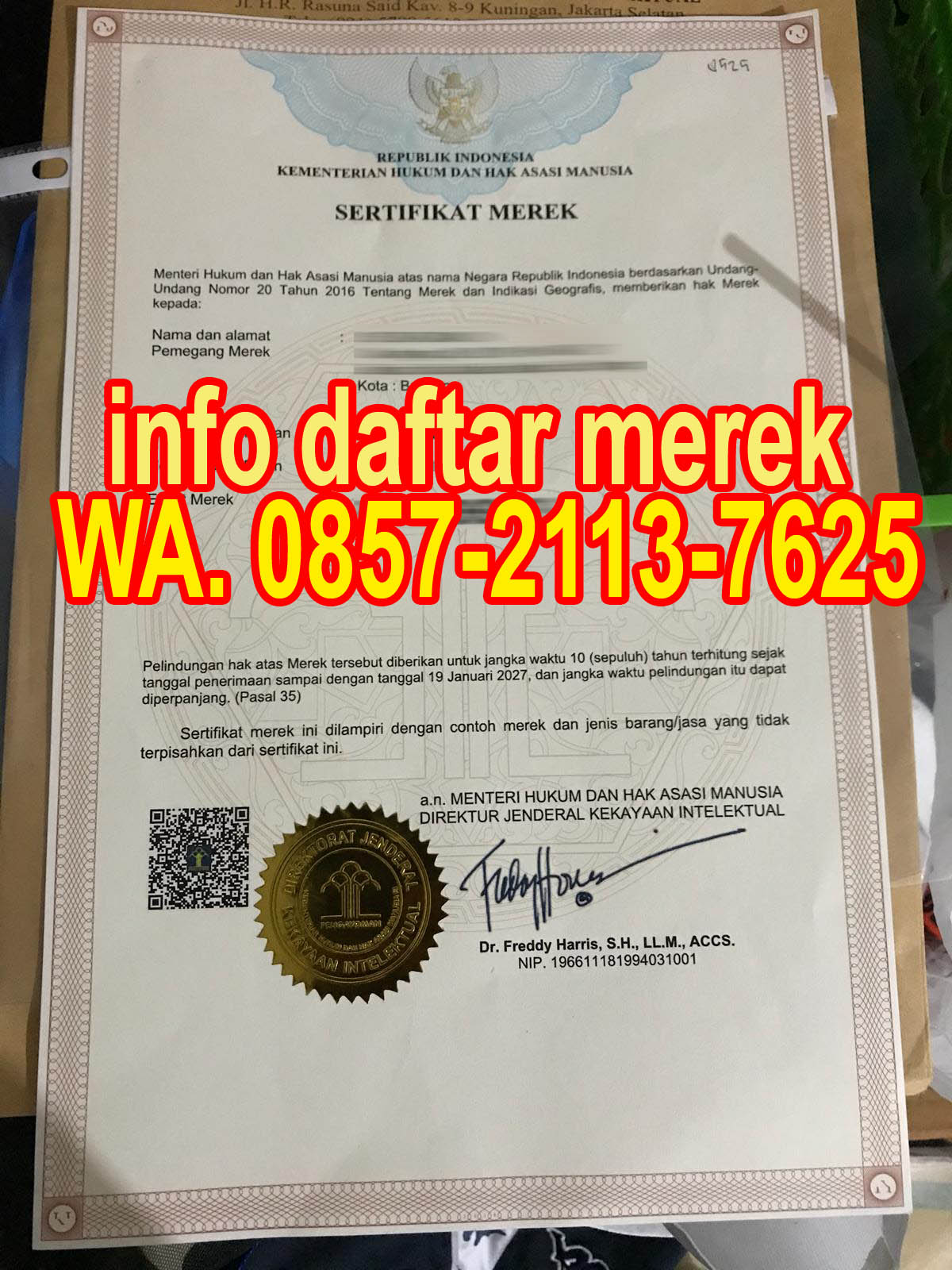 WA. 0857-2113-7625, Jasa Pendaftaran NIB &amp;  Merek , Patent Merek Dagang Online