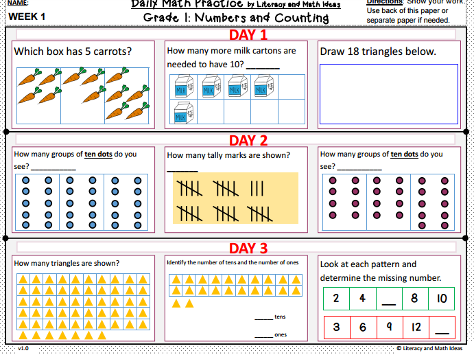 Literacy & Math Ideas: Daily Math Practice (Grade 1)